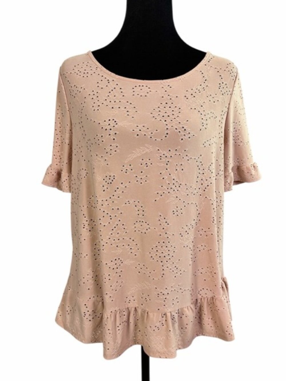 W5 Concepts Blush Pink Eyelet Ruffle Top M Cottagecore Boho Romantic - Picture 2 of 7